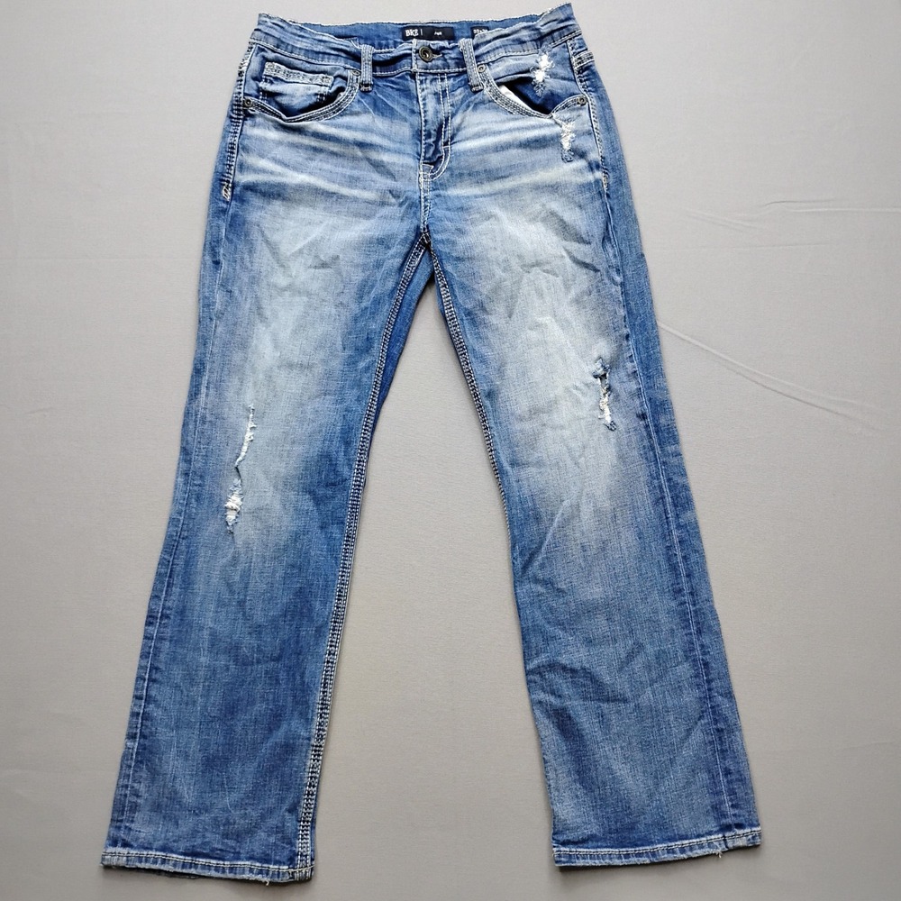 BKE Jake Straight Leg Distressed Blue Jeans Mens 33x30